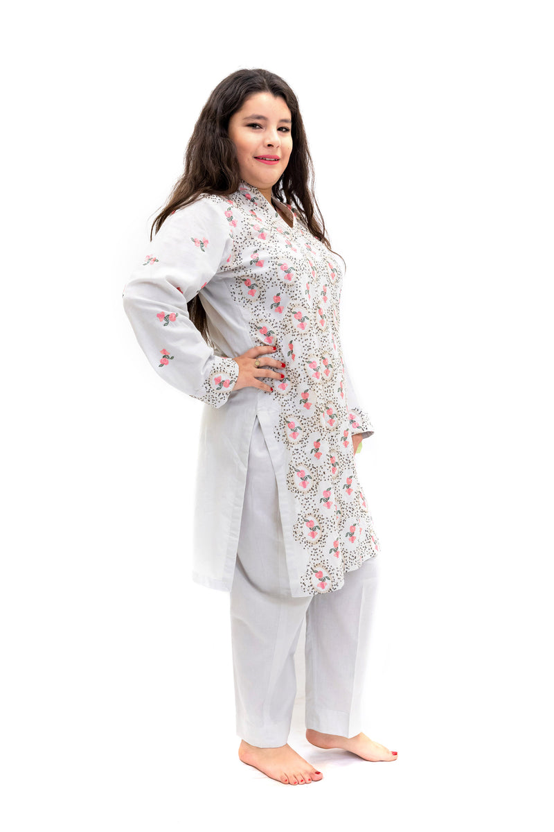 Grey Cotton Embroidered Salwar Kameez - South Asian Fashion
