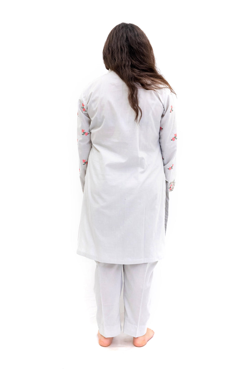 Grey Cotton Embroidered Salwar Kameez - South Asian Fashion