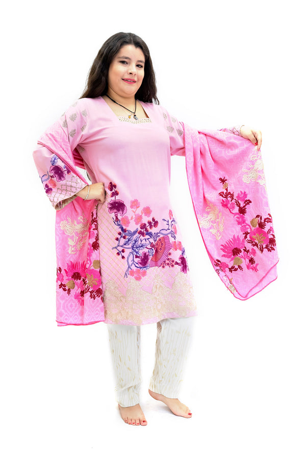 Pink Cotton Embroidered Salawar Kameez - Suit - South Asian Fashion