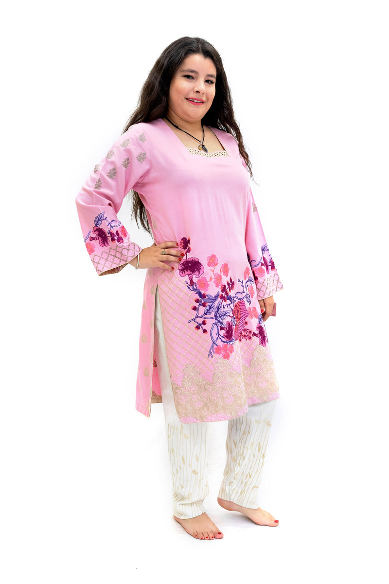 Pink Cotton Embroidered Salawar Kameez - Suit - South Asian Fashion