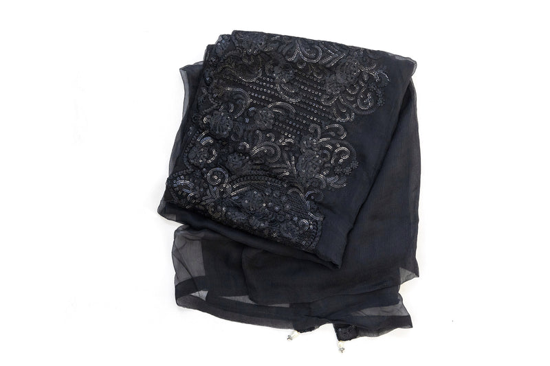 Black Sequin Chiffon Dupatta - Scarf - South Asian Outerwear