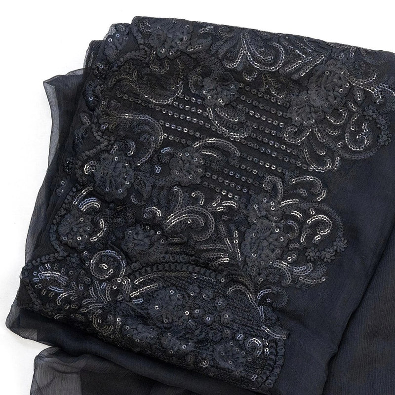 Black Sequin Chiffon Dupatta - Scarf - South Asian Outerwear