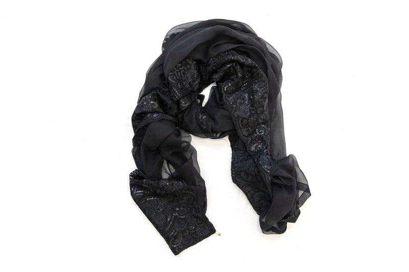 Black Sequin Chiffon Dupatta - Scarf - South Asian Outerwear