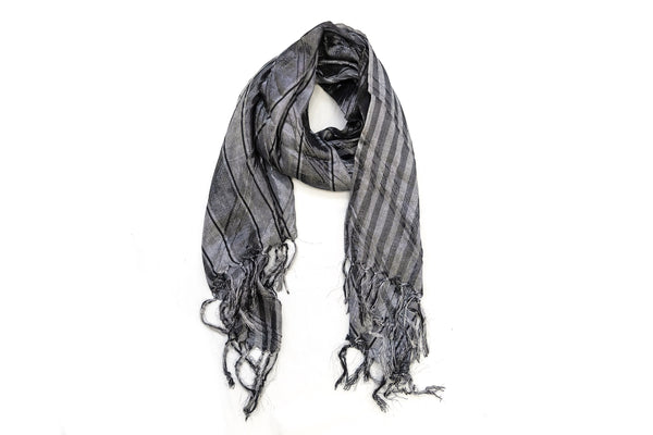 Grey Stripped Chiffon Dupatta - South Asian Accessories & Outerwear