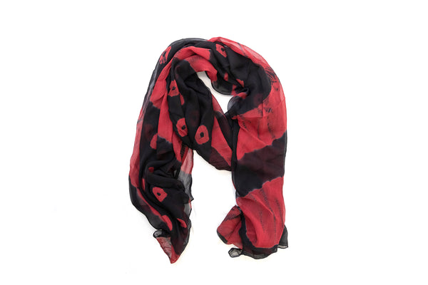 Red and Black Chiffon Dupatta - Scarf- South Asian Accessories & Outerwear