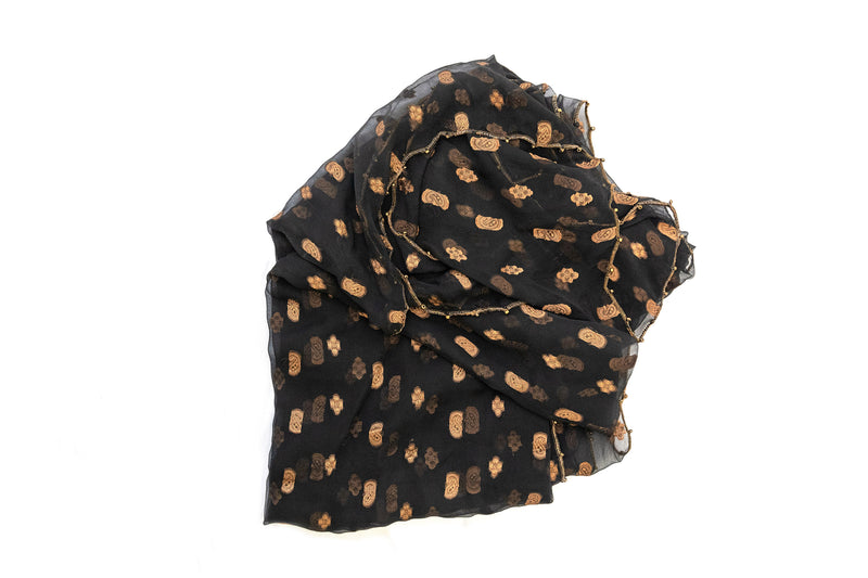 Black & Gold Chiffon Dupatta - Scarf - South Asian Outerwear