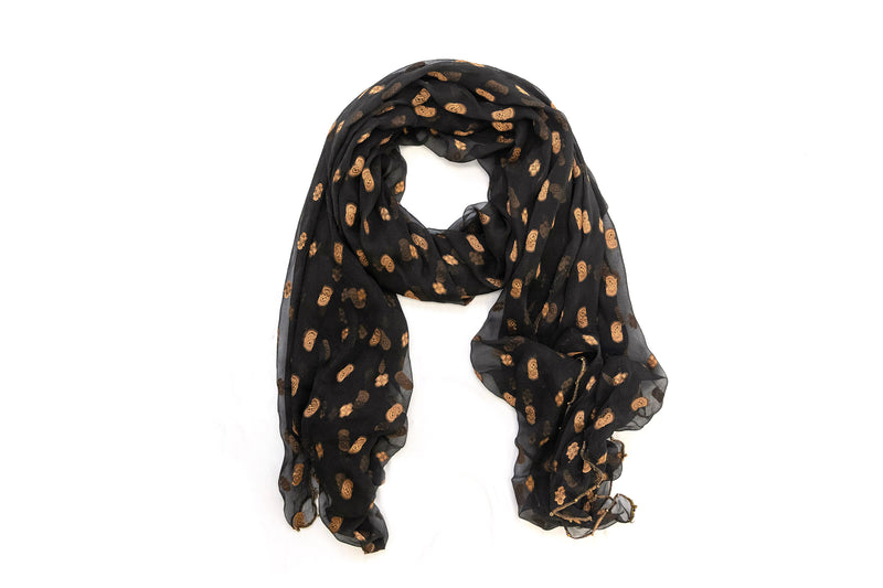 Black & Gold Chiffon Dupatta - Scarf - South Asian Outerwear