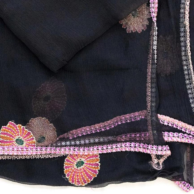 Black & Pink Floral Chiffon Dupatta - Scarf - South Asian Outerwear