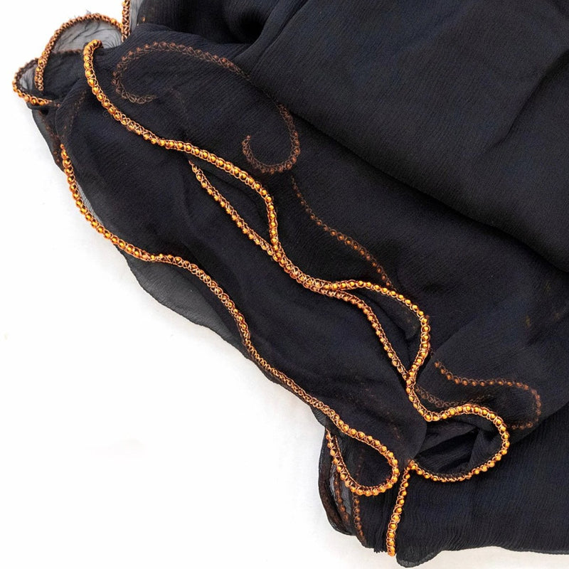 Black Chiffon & Gold Trim Dupatta - Scarf- South Asian Outerwear