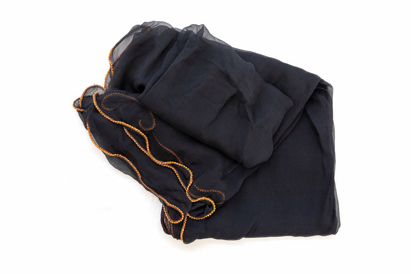 Black Chiffon & Gold Trim Dupatta - Scarf- South Asian Outerwear