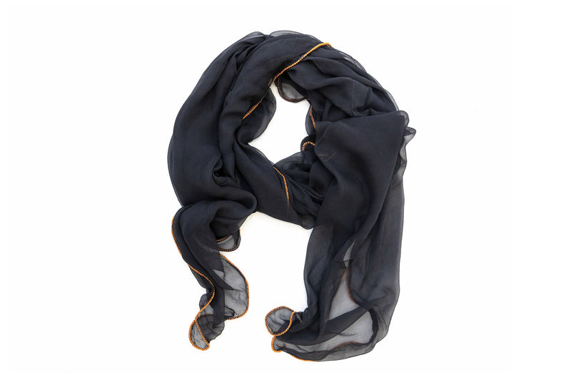 Black Chiffon & Gold Trim Dupatta - Scarf- South Asian Outerwear