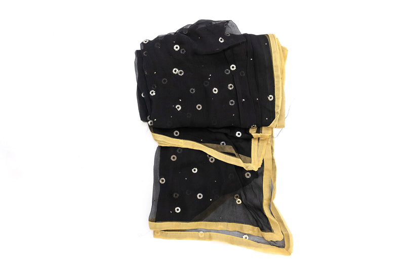 Black & Gold Sequin Chiffon Dupatta - Scarf - South Asian Outerwear