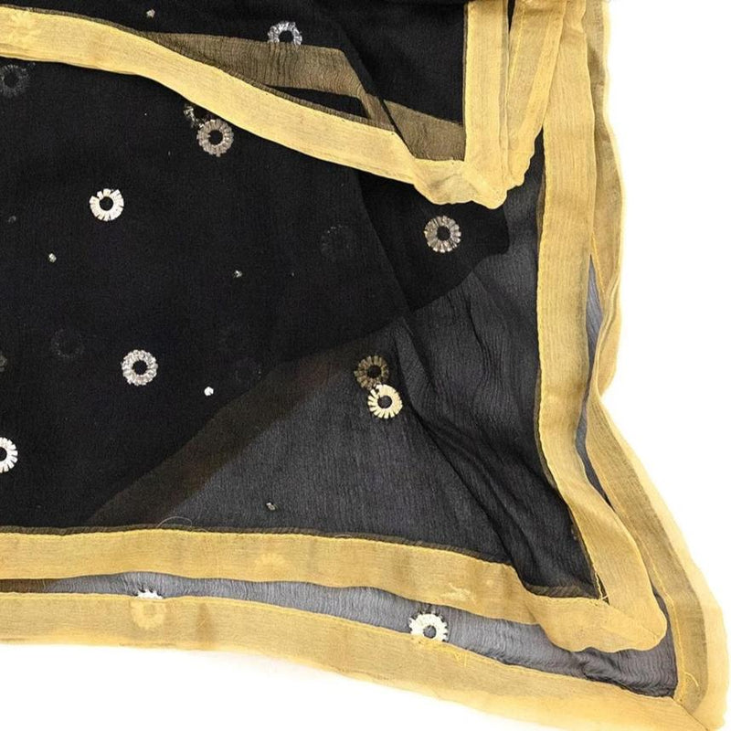 Black & Gold Sequin Chiffon Dupatta - Scarf - South Asian Outerwear