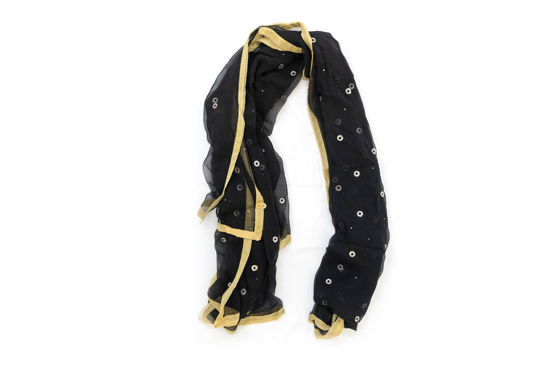 Black & Gold Sequin Chiffon Dupatta - Scarf - South Asian Outerwear