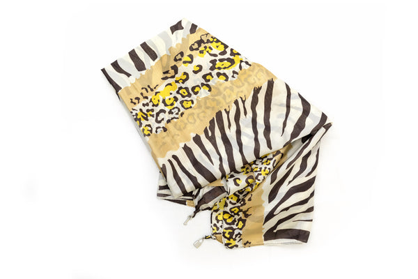 Yellow Animal Print Chiffon Dupatta - Scarf - South Asian Outerwear
