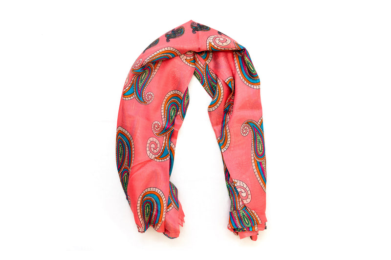 Coral Patterned Chiffon Dupatta - Scarf- South Asian Accessories & Outerwear