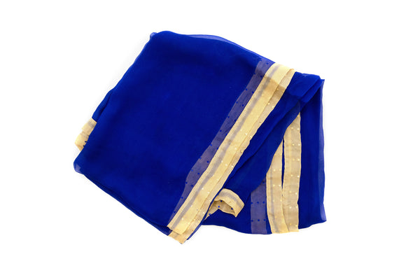 Blue & Beige Chiffon Dupatta - Scarf - South Asian Scarves & Shawls