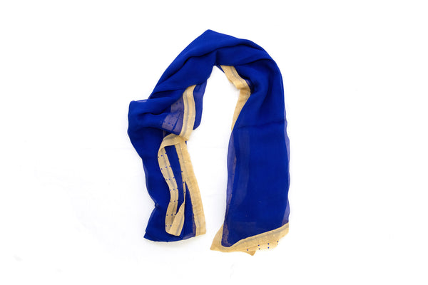 Blue & Beige Chiffon Dupatta - Scarf - South Asian Scarves & Shawls