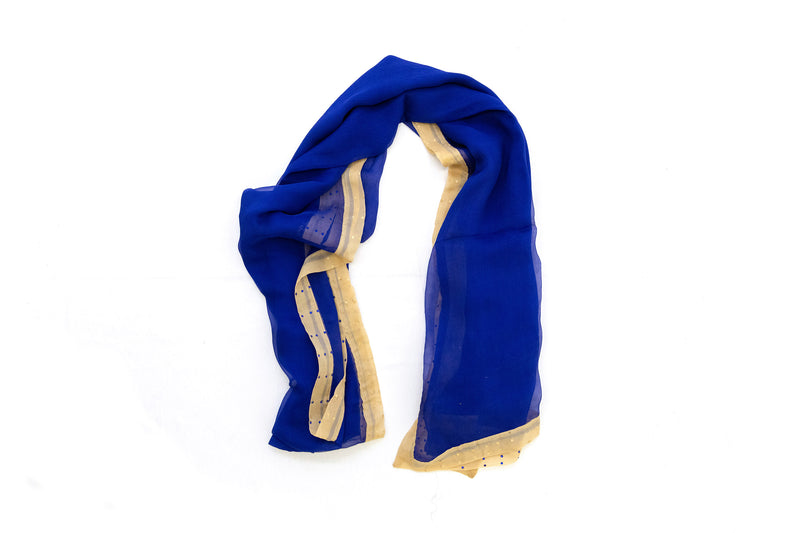 Blue & Beige Chiffon Dupatta - Scarf - South Asian Scarves & Shawls