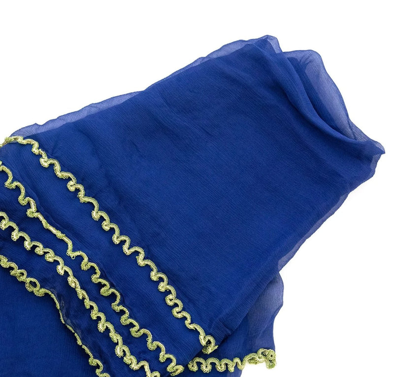 Blue Chiffon & Neon Green Trim Dupatta - Scarf - South Asian Outerwear