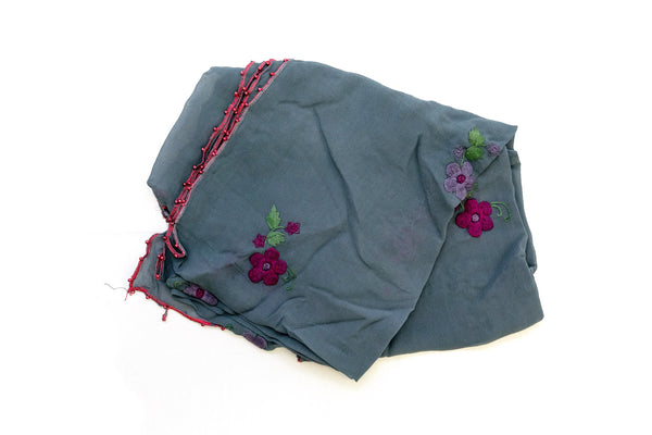 Grey Chiffon Dupatta with Floral Design - Scarf - South Asian Accessories & Outerwear