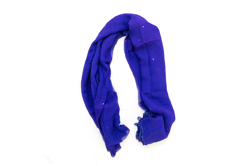 Blue & Pink Beaded Chiffon Dupatta - Scarf