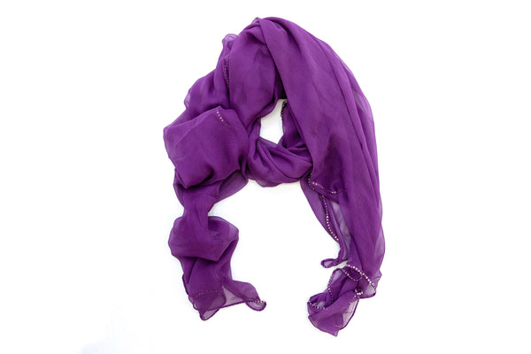 Purple Chiffon Dupatta - Scarf- South Asian Accessories & Outerwear
