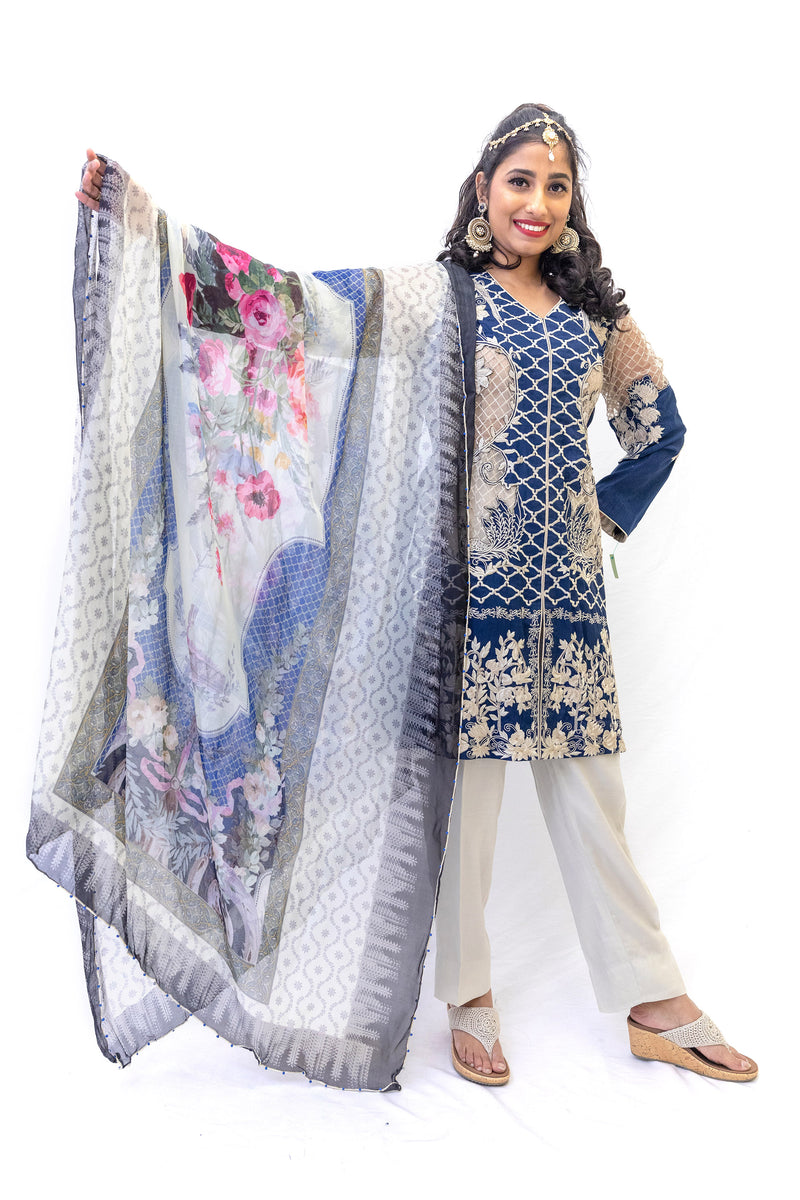 Blue Cotton Salwar Kameez - Erum Khan Suit - South Asian Fashion