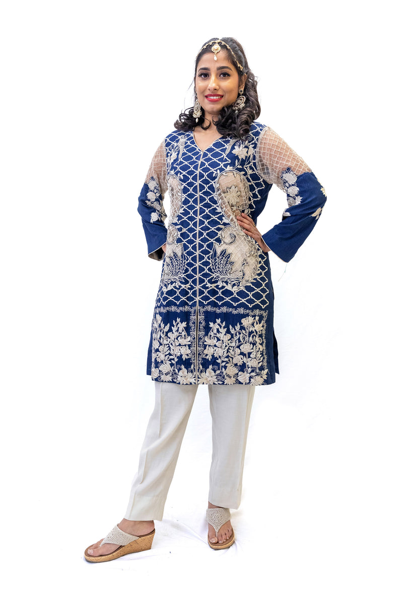 Blue Cotton Salwar Kameez - Erum Khan Suit - South Asian Fashion