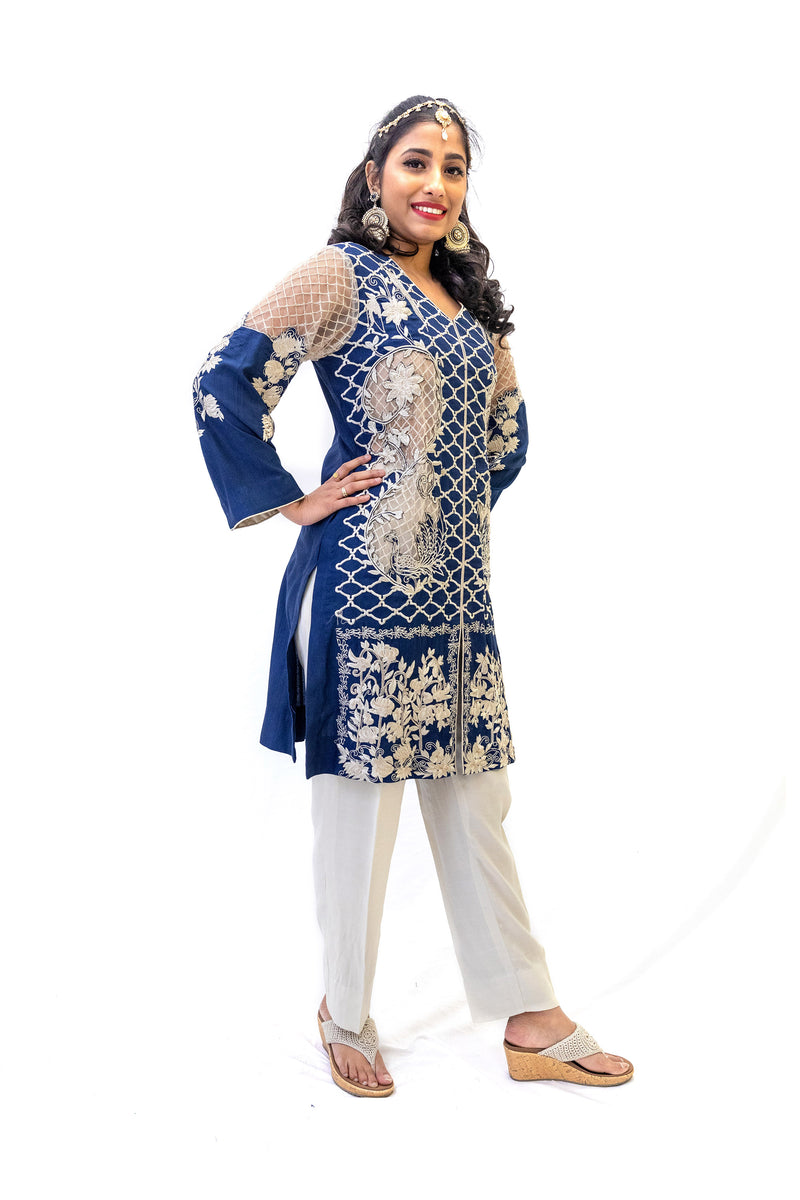 Blue Cotton Salwar Kameez - Erum Khan Suit - South Asian Fashion