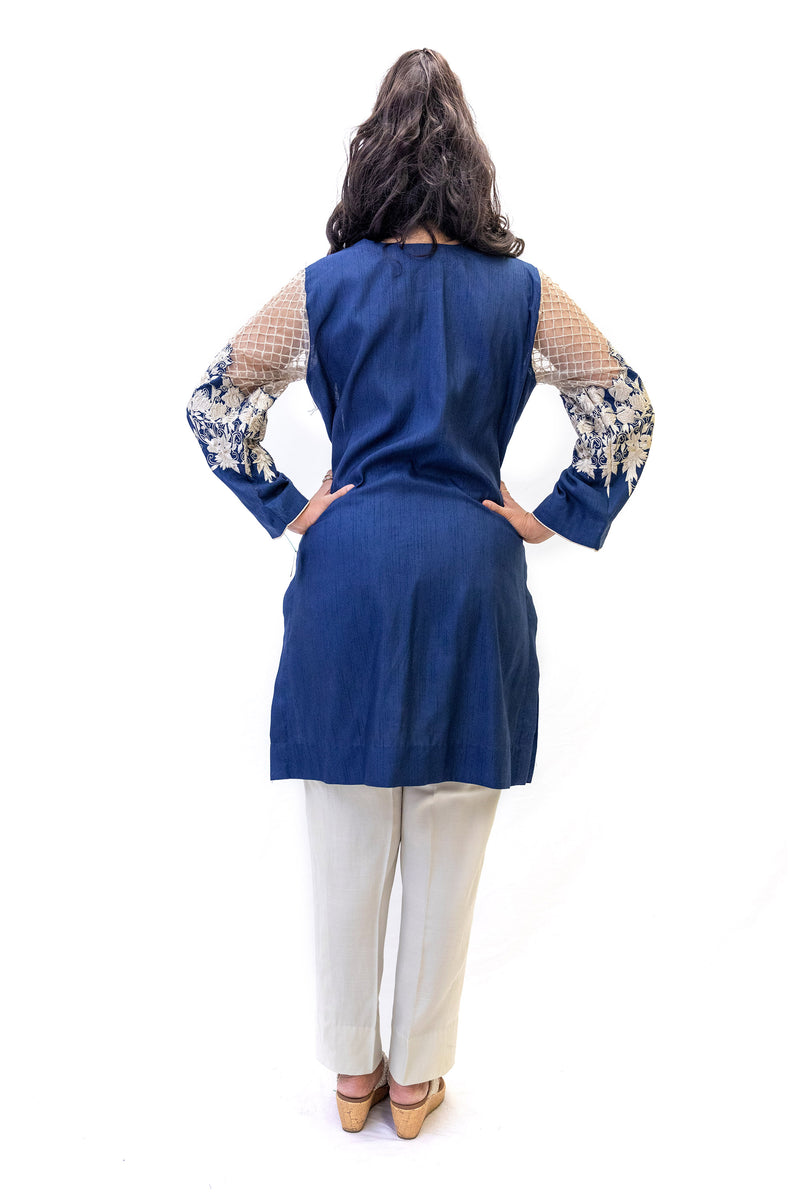 Blue Cotton Salwar Kameez - Erum Khan Suit - South Asian Fashion