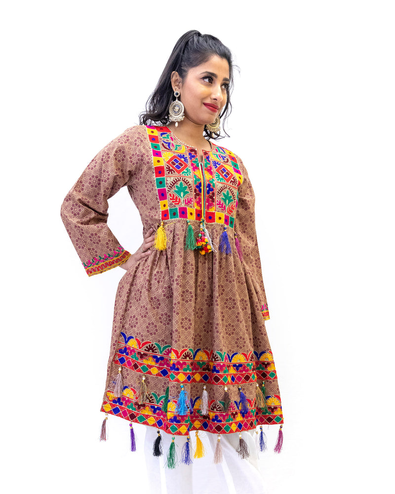 Brown Cotton Print Shirt - Vibrant Embroidery - Casual South Fashion