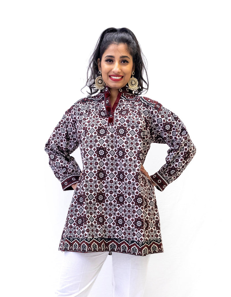 Ethnic Top Cotton Navy Blue & White Printed Tunic for Women Short Kurtis  for Women Summer Tops and Tunics Indian Dress Indian Tunic - Etsy