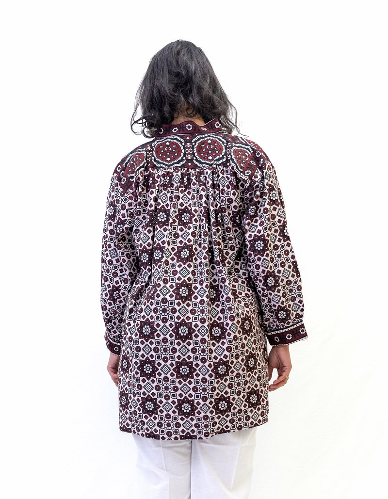 Maroon & White Cotton Kurti - South Asian Women's Shirt