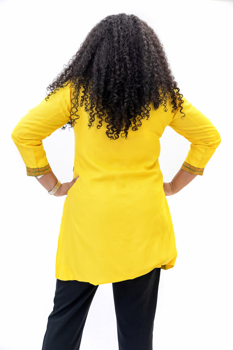 Yellow Cotton Embroidered Coat - South Asian Outerwear
