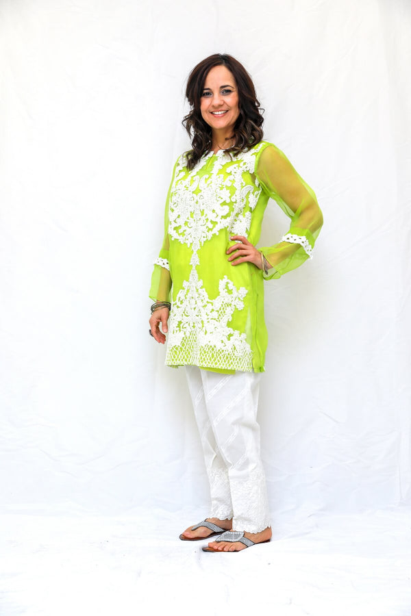 Organza Women Shirt Kurti-Kameez. Delicate machine work in the front and back of the shirt