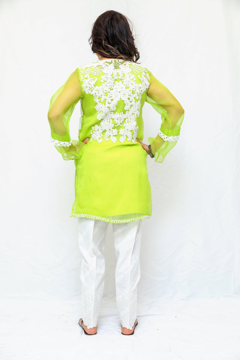 Organza Women Shirt Kurti-Kameez. Delicate machine work in the front and back of the shirt