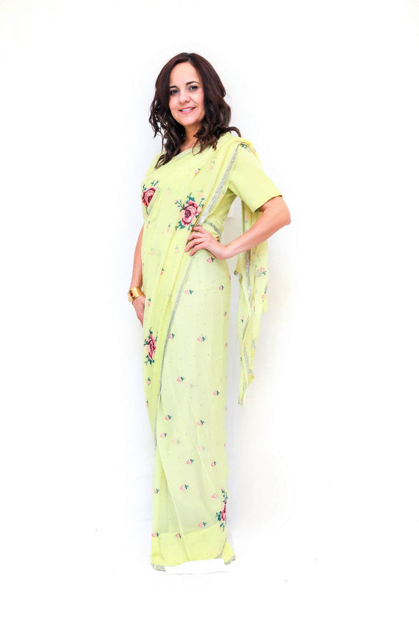 Indian Bollywood Hand Embroidery Chiffon Sari (Saree)- Trendz & Traditionz Boutique 