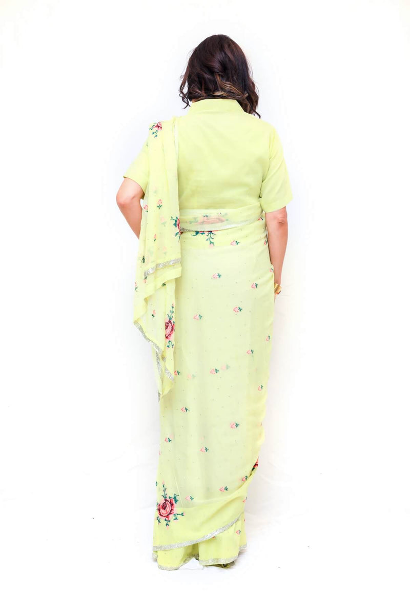 Indian Bollywood Hand Embroidery Chiffon Sari (Saree)- Trendz & Traditionz Boutique 