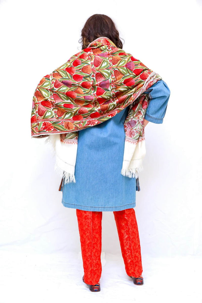 Indian Pakistani Kashmir Embroidery Shawl- Trendz & Traditionz Boutique 