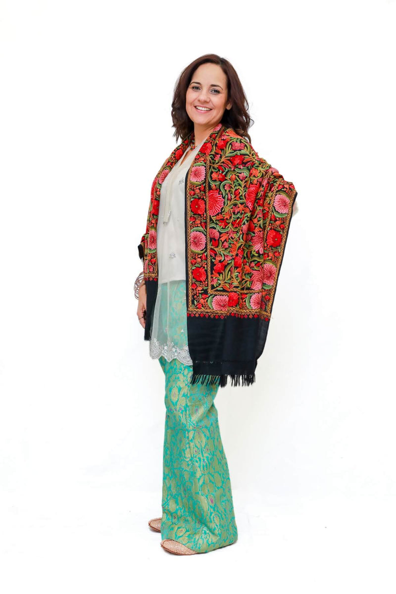 Women Kashmir Pashmina Hand Embroidered Shawl - Trendz & Traditionz Boutique 