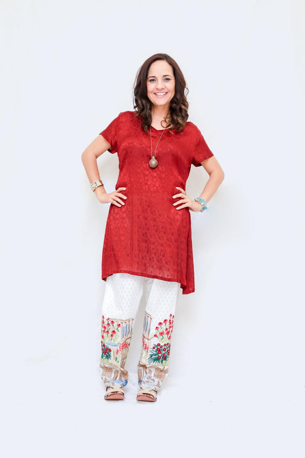 Silk Shirt Kurti- Cotton Embroidered Pant- Trendz & Traditionz Boutique 