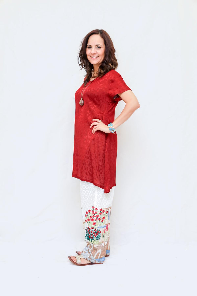 Silk Shirt Kurti- Cotton Embroidered Pant- Trendz & Traditionz Boutique 
