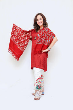 Kashmir Hand Embroidery Double Sided Shawl - Trendz & Traditionz Boutique 