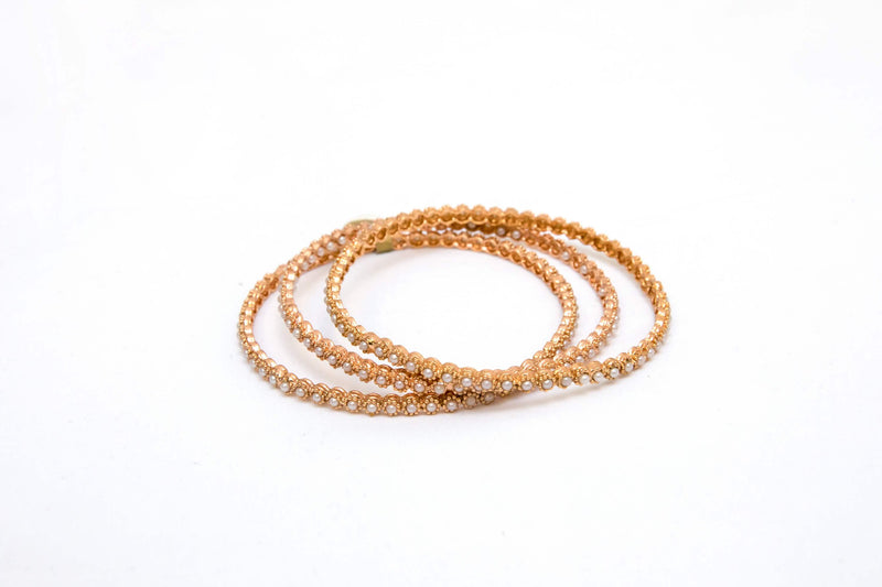 Indian-Bollywood bracelets/bangles made with pearls. Gold plated Set of 3