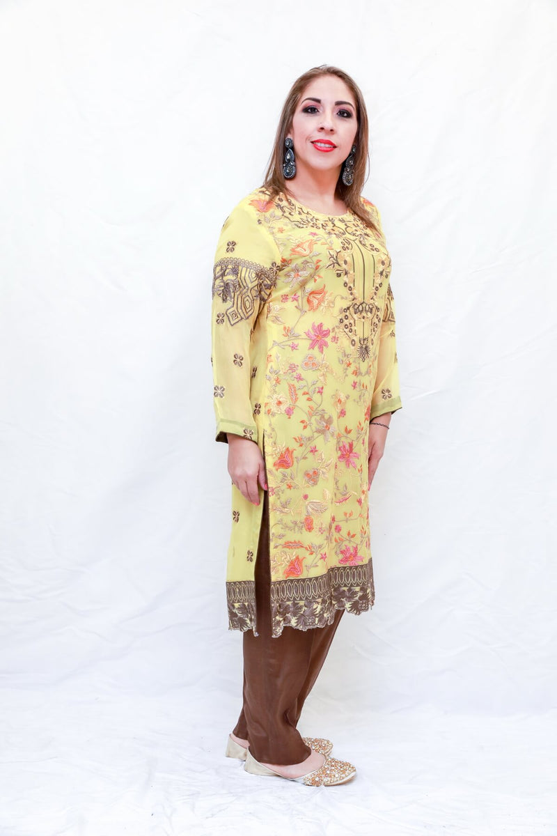 Indian Pakistani Yellow Chiffon Suit- Trendz & Traditionz Boutique