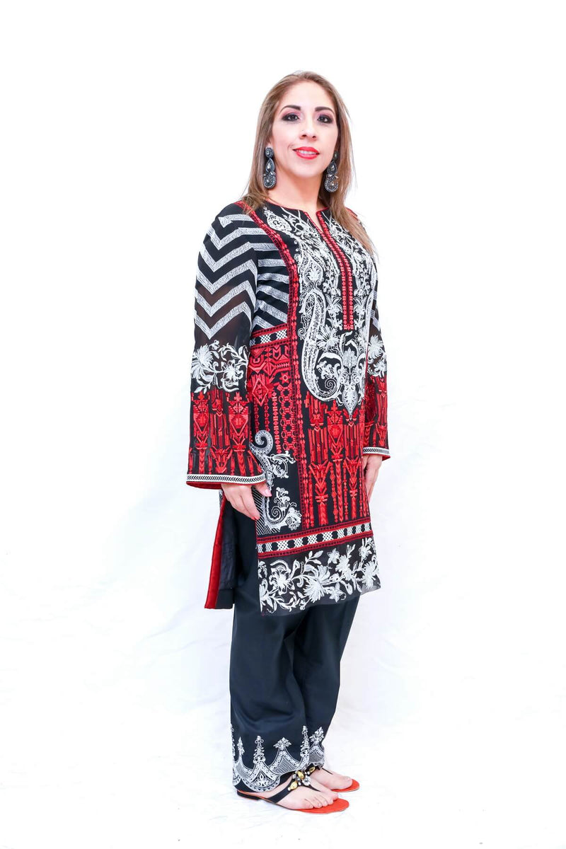 Indian Pakistani chiffon Black & Red Embroidery-Trendz & Traditionz Boutique 