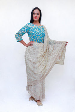 Pakistani Chiffon Sari (Saree) Machine Embroidery- Trendz & Traditionz Boutique 