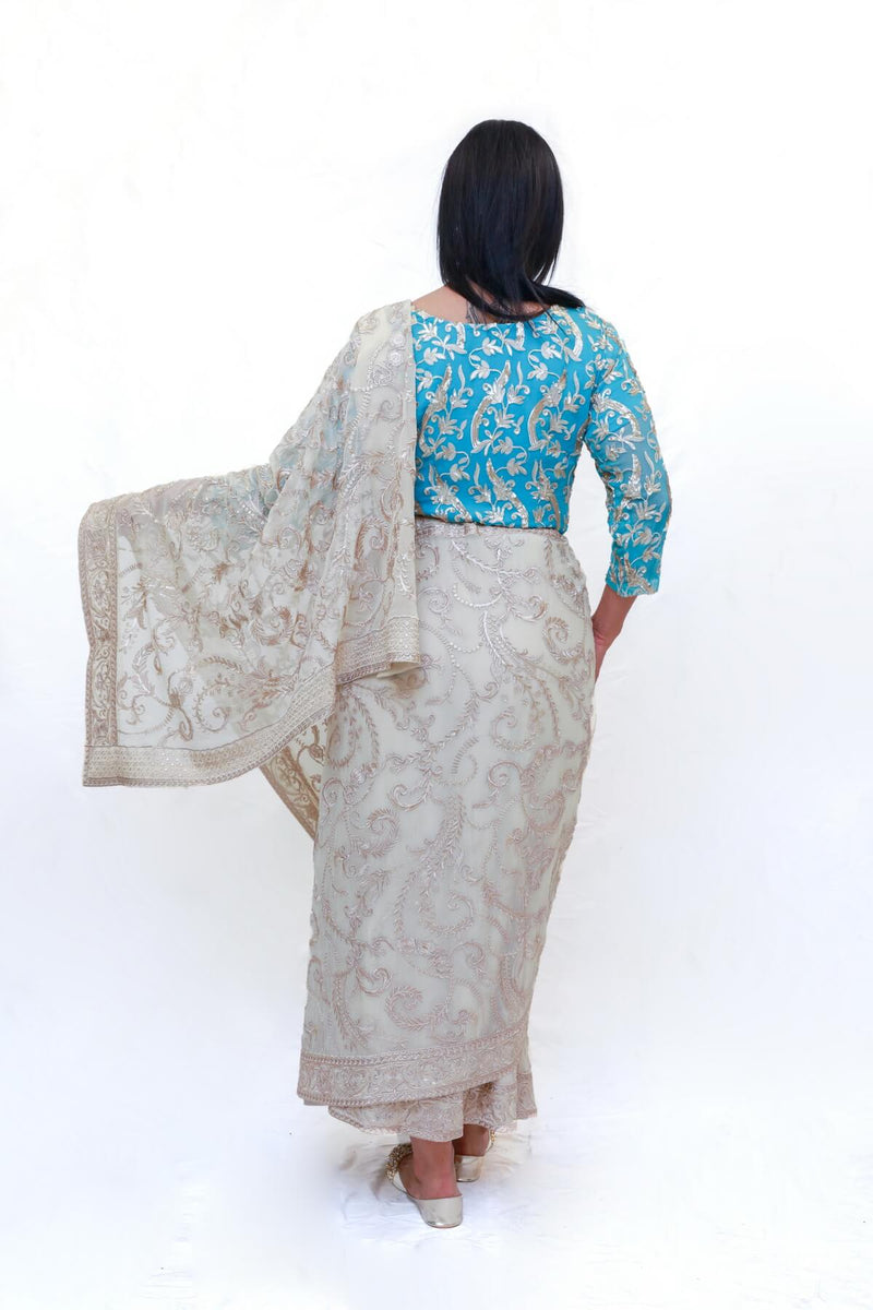 Pakistani Chiffon Sari (Saree) Machine Embroidery- Trendz & Traditionz Boutique 