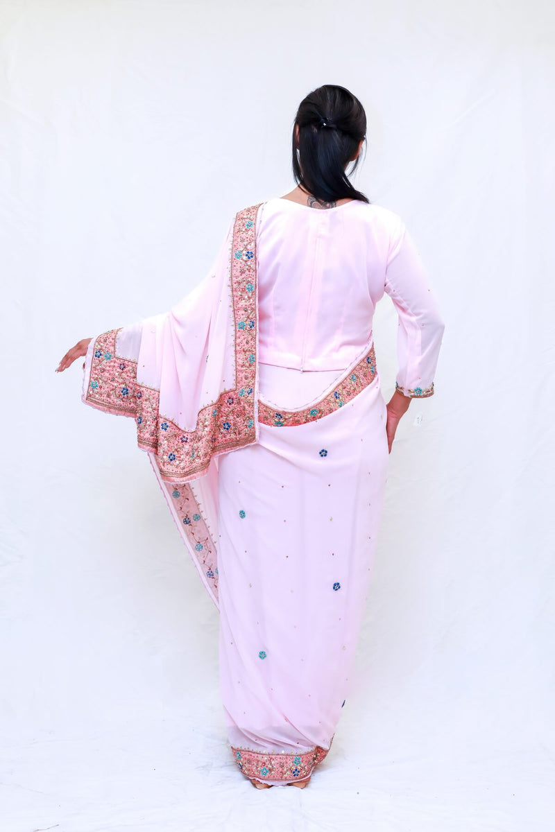 Georgette Hand Embroidery Sari (Saree) with Crystals - Trendz & Traditionz Boutique 
